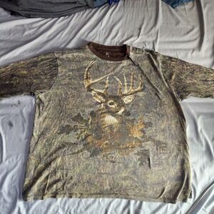 North River Outfitters Long Sleeve Hunting Shirt L Deer Camo Buck Antlers Mens